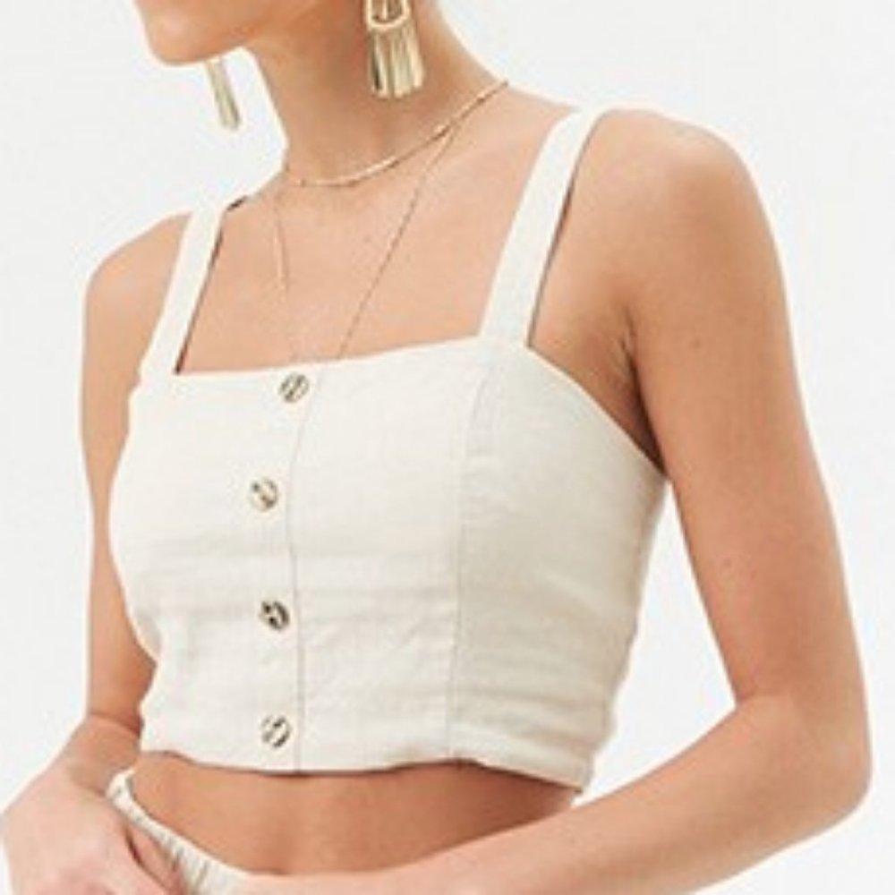 Linen blend Crop top with buttons cami tank top